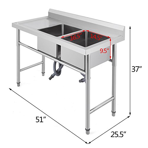 Moracle Fregadero de cocina de Acero Inoxidable Hecho a Mano 2 Compartimentos Fregadero Debajo de la Barra Casa de Campo Cafetería Hospital