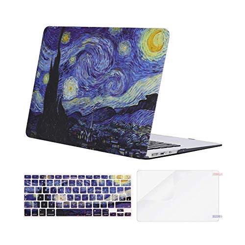 MOSISO Funda Dura Compatible con MacBook Air 13 (A1369/A1466, Versión 2010-2017), Rígida Carcasa Protector & Piel de Teclado de Color a Juego EU Versión & Protector de Pantalla, Noche Estrellada