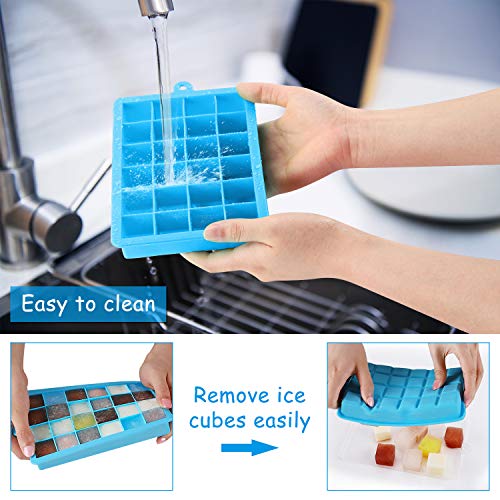 MOSOTECH Bandejas Hielo de 2 Packs, Cubitera Hielo Silicona con Tapa, Certificada LFGB y Sin BPA, Moldes Silicona para Refrigeradas, Whisky, Cócteles, Chocolate y Repostería - Azul