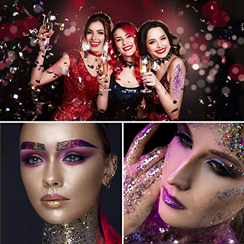 MOSUO Purpurina Cara Maquillaje, 12 Pcs Chunky Glitter Paillette Polvo para Uñas Rostro Cuerpo Pelo Ojos Arte Mejilla Manualidades Brillante Decoración Festival Fiesta