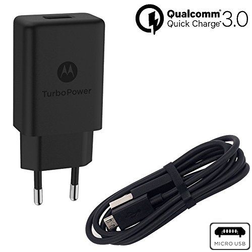 motorola SPN5971A TurboPower 15 QC3.0 Cargador de Pared con Cable de Datos Micro-USB/Cargador SKN6461A para el Moto G5 Plus (en envase de Venta al público)