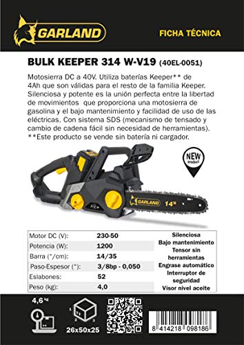 Motosierra a batería GARLAND BULK KEEPER 314W-V19 (Batería y cargador no incluidos)