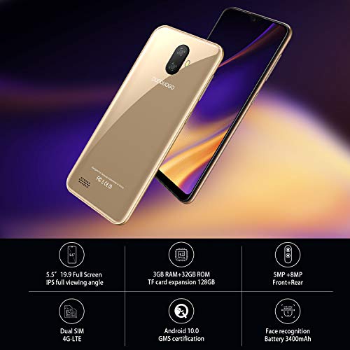 Moviles Libres Baratosde 5,5''Pulgadas Android 10.0 Certificado por Google GMS 3GB RAM 32GB/128GB ROM Smartphone Libres Quad Core Teléfono Móvil 3400mAh Moviles Barats y Buenos 4G (Oro)