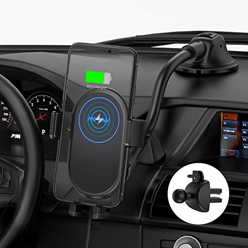 Mpow Soporte Movil Coche Cargador Inalambrico, Wireless Car Charger Soporte con Bloqueo automático 10W/7.5W/5W, para iPhone 11/11 Pro/11 Pro MAX/XS MAX/XS/XR/8, Galaxy S20/S10/Note 9/S9 y Otros