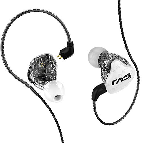 MQUPIN - Auriculares in-ear profesionales con cancelación de ruido, 2 clavijas, cable desmontable y 3 tapones de silicona no mic blanco