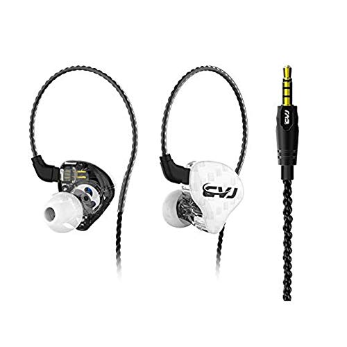 MQUPIN - Auriculares in-ear profesionales con cancelación de ruido, 2 clavijas, cable desmontable y 3 tapones de silicona no mic blanco