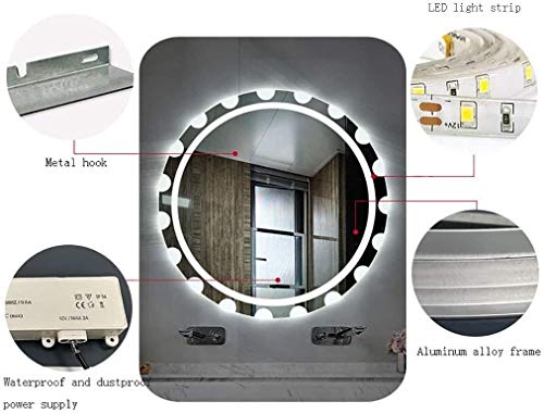 MTFZD LED Iluminado Espejo de baño Redondo Living Wall Alta Definición Caliente Impermeable de Plata de luz Blanca (Size : 70cm|Warm Light)