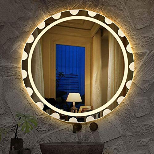 MTFZD LED Iluminado Espejo de baño Redondo Living Wall Alta Definición Caliente Impermeable de Plata de luz Blanca (Size : 70cm|Warm Light)
