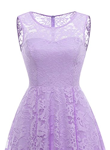 MUADRESS Vestido Cóctel Vintage A-línea Hi-Lo Elegante Mujer Flor Encaje Vestidos De Fiesta Lavanda S