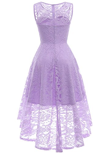 MUADRESS Vestido Cóctel Vintage A-línea Hi-Lo Elegante Mujer Flor Encaje Vestidos De Fiesta Lavanda S