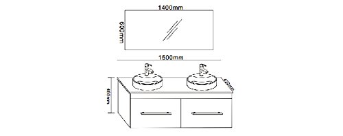 Mueble de baño con doble lavabo, modelo Cardellino, de 150 cm, grifos incluidos