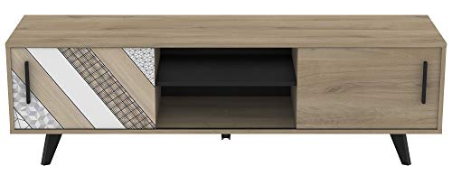 Mueble TV Comedor 2 Puertas correderas Estilo Industrial Color Roble Salon Mesa Banco Television 151X45X42 cm