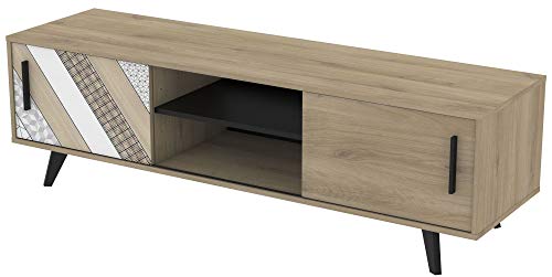 Mueble TV Comedor 2 Puertas correderas Estilo Industrial Color Roble Salon Mesa Banco Television 151X45X42 cm