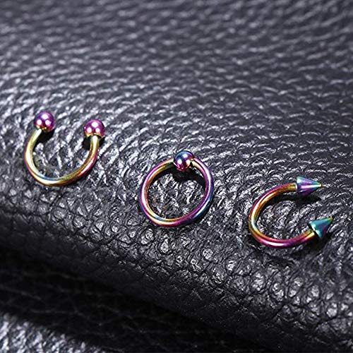 Mujer Anillo de Nariz de Acero Inoxidable Nariz Piercing Anillos de Nariz y espárragos Cuerpo Clip aro para Mujeres tabique Piercing Clip de joyería Regalo 1 Juego (8pcs) Colorido