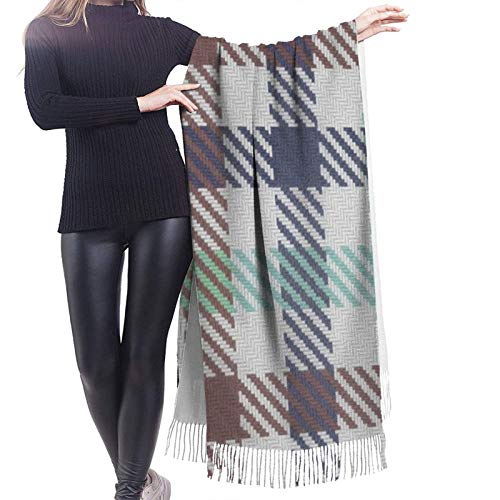 Mujer Otoño Invierno Bufanda Pizarra Aqua Y Cocoa Marrón Tricolor Gingham Plaid Clásico Bufanda Caliente Suave Grande Manta Envoltura Chal Bufandas