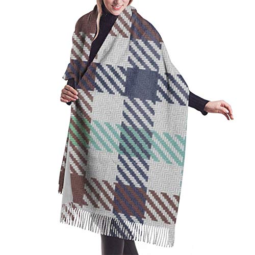 Mujer Otoño Invierno Bufanda Pizarra Aqua Y Cocoa Marrón Tricolor Gingham Plaid Clásico Bufanda Caliente Suave Grande Manta Envoltura Chal Bufandas