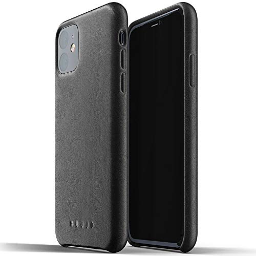 Mujjo Estuche para Apple iPhone 11 | Funda de Cuero Suave Efecto Envejecido Natural, Elevado 1 mm en la Pantalla, Cubierta súper Delgada (Negro)