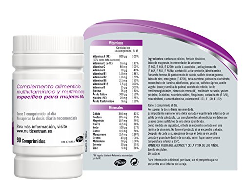 Multicentrum Mujer 50+, Complemento Alimenticio con 13 Vitaminas y 11 Minerales, para Mujeres a partir de los 50 años - 90 Comprimidos