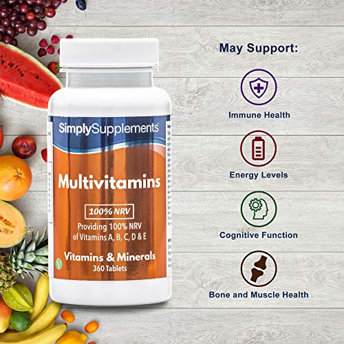 Multivitaminas (100% VRN) con Vitamina C en altas dosis - ¡Bote para 1 año! - Apto para vegetarianos - 360 Comprimidos - SimplySupplements