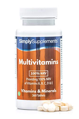 Multivitaminas (100% VRN) con Vitamina C en altas dosis - ¡Bote para 1 año! - Apto para vegetarianos - 360 Comprimidos - SimplySupplements