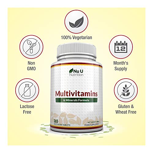 MultiVitamins & Minerals Formula | 24 complemento vitamínico (Vitaminas y Minerales | végétarien | hombre/mujer | Cure D '1 An/365 Pastillas | Suplemento de Nu U Nutrition