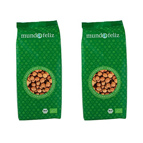 Mundo Feliz - Avellanas ecológicas crudas, 2 bolsas de 500 g