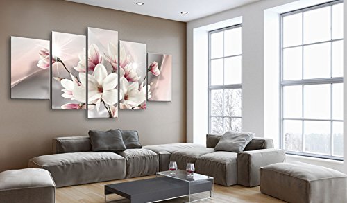 murando - Cuadro en Lienzo Magnolias Flores 200x100 - Impresión de 5 Piezas Material Tejido no Tejido Impresión Artística Imagen Gráfica Decoracion de Pared Naturaleza b-A-0217-b-m