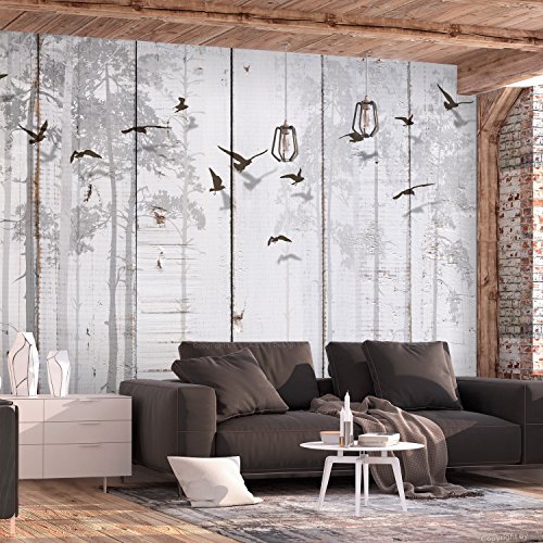 murando Fotomurales Tablas 350x256 cm XXL Papel pintado tejido no tejido Decoración de Pared decorativos Murales moderna de Diseno Fotográfico Pajaro gris Arboles f-C-0178-a-a