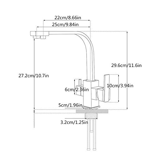 Muzyo Grifos Osmosis inversa de Tres vías Mezclador de Fregadero de 3 vías Filtro de Agua de Grifo de latón de construcción Negro Tri Grifo de Cocina de Flujo, 2