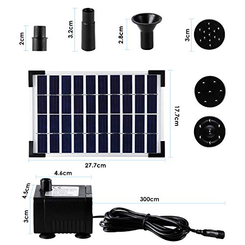 MVPower Solar Fuente Bomba, 5W Bomba de Agua Solar, 12V Bombas de Fuente, Bombas para Fuentes, Ideal para Baño de Pájaros, para de Decoración del Acuarios, Estanques y Jardines, 380L / H