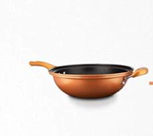 MWPO Olla de Cocina Sartén de Hierro de 32 cm para conservar el Calor Olla de vacío para hervir Alto al Fuego Sartén para preservar la Salud Sartén para cocinar Wok con Vertical, Dorado sin Tapa