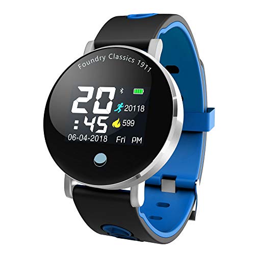 MXRLZX Reloj Elegante, 0,96 Pulgadas de Pantalla Color de Alta definición esférico Reloj Bluetooth, IP67 a Prueba de Agua marcación podómetro Metal Lacado, rastreador de Ejercicios (Color : Blue)