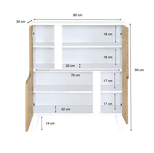 Myoshome - Mueble Aparador Comoda en Roble y Blanco 80 x 94 x 34 cm Venus