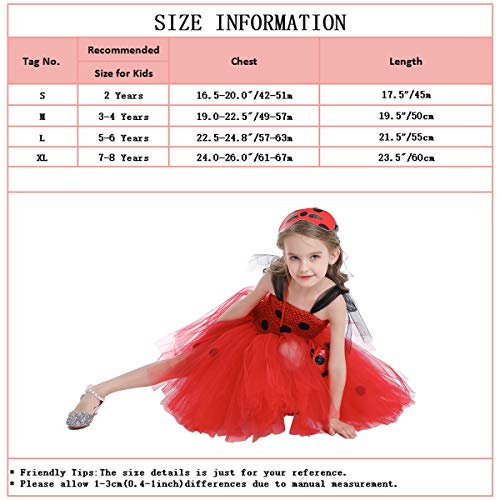 MYRISAM Disfraz de Ladybug para Niña Halloween Dress Up Cosplay Vestido Tutú de Mariquita + Máscara de Ojos + Yo-Yo Bolsa Niños 3Pcs Trajes de Partido Carnaval Cumpleaños Navidad 5-6 años