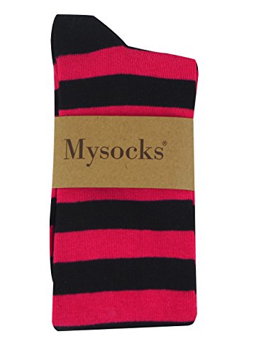 Mysocks unisexo Rodilla alta calcetines largos raya Algodón Negro fucsia