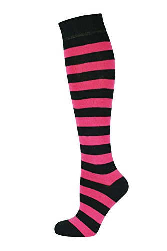 Mysocks unisexo Rodilla alta calcetines largos raya Algodón Negro fucsia