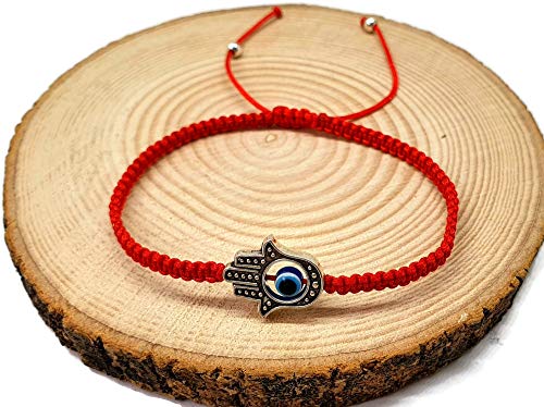 MYSTIC JEWELS by Dalia - Pulsera Hilo Rojo Macrame para Suerte - Ojo Turco Azul con Mano de Fatima Hamsa