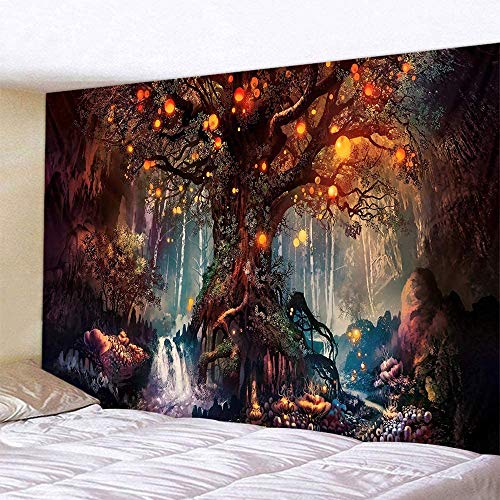 N / A Deseando Linterna Tapiz de árbol Montaje de Pared Paisaje psicodélico Tapiz de Pared Alfombra Alfombra Bohemia Hippie decoración del hogar Tapiz Tapiz a17 75x75cm