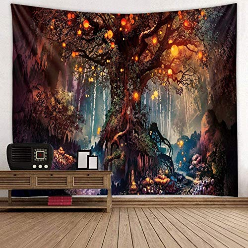 N / A Deseando Linterna Tapiz de árbol Montaje de Pared Paisaje psicodélico Tapiz de Pared Alfombra Alfombra Bohemia Hippie decoración del hogar Tapiz Tapiz a17 75x75cm