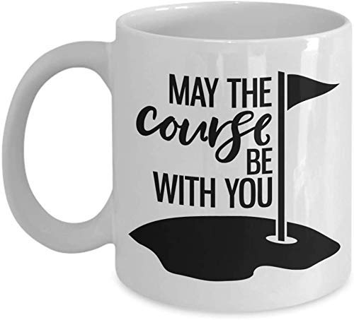 N / A Deseo de Buena Suerte para el Golfista Que el Curso esté contigo Taza de café - Regalo Blanco para un Amigo Amante del Golfista en el Aniversario de cumpleaños de Navidad