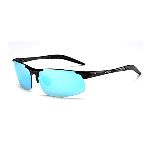 N / A Gafas de Sol de Tendencia para Hombre, Gafas de Sol cuadradas de Aluminio polarizado y magnesio, Espejos de conducción para Conductor, Gafas Deportivas al Aire Libre-Azul Negro