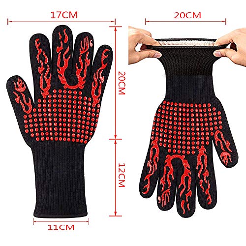 n-a Guantes Barbacoa,Manoplas Horno,Guantes de Cocina,Resistentes Al Calor Extremo hasta 800°C Manoplas Horno Silicona,para Horno Microondas y Parrilla,Chimenea y Carbón Guantes Protectores de Mano