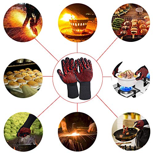 n-a Guantes Barbacoa,Manoplas Horno,Guantes de Cocina,Resistentes Al Calor Extremo hasta 800°C Manoplas Horno Silicona,para Horno Microondas y Parrilla,Chimenea y Carbón Guantes Protectores de Mano