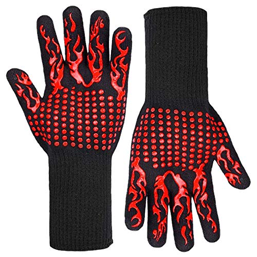 n-a Guantes Barbacoa,Manoplas Horno,Guantes de Cocina,Resistentes Al Calor Extremo hasta 800°C Manoplas Horno Silicona,para Horno Microondas y Parrilla,Chimenea y Carbón Guantes Protectores de Mano