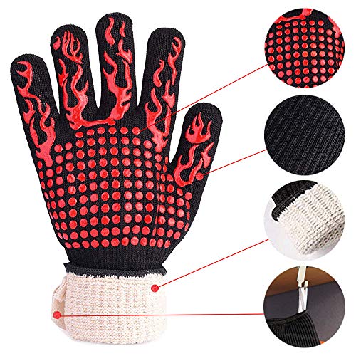 n-a Guantes Barbacoa,Manoplas Horno,Guantes de Cocina,Resistentes Al Calor Extremo hasta 800°C Manoplas Horno Silicona,para Horno Microondas y Parrilla,Chimenea y Carbón Guantes Protectores de Mano