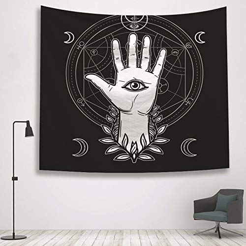 N / A Tapicería psicodélica en Blanco y Negro brujería Tapiz de Mano Tapiz Luna Sol Estrella Estampado Tarot Carta Manta decoración del hogar Tapiz Tapiz A14 150x200cm