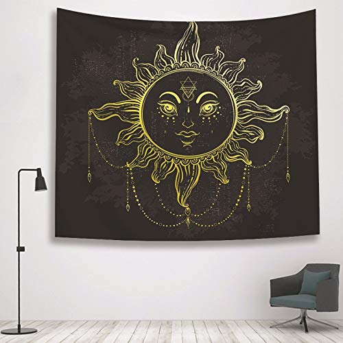 N / A Tapicería psicodélica en Blanco y Negro brujería Tapiz de Mano Tapiz Luna Sol Estrella Estampado Tarot Carta Manta decoración del hogar Tapiz Tapiz A14 150x200cm