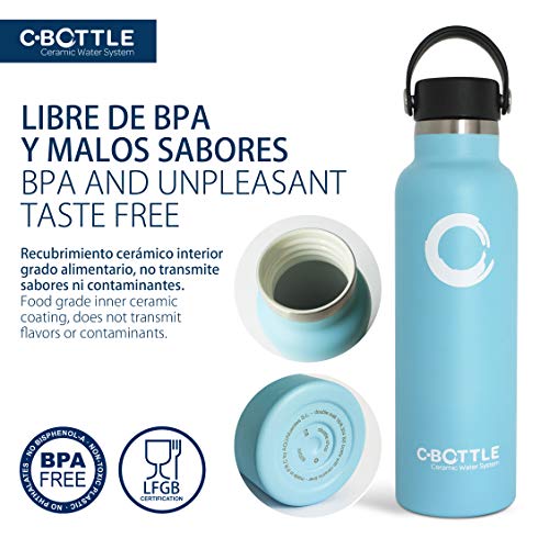 N C-Bottle Botella Agua Acero Inoxidable 600ml con Recubrimiento Interior Cerámico, Libre de BPA y Malos Sabores, Botella Termica Resistente y Ligera, Eco-Friendly