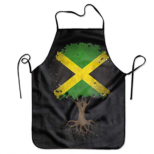 N\A Árbol de la Vida con Bandera jamaicana Durable Lavable Ajustable Cocina Overlock Delantal Madre Regalo Cocina Hornear Restaurante Unisex