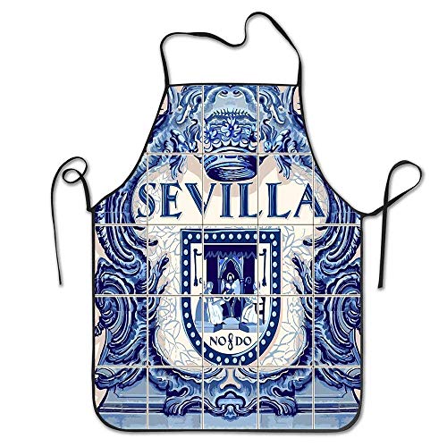 N\A Delantal para Mujer Babero Cocina casera Cocina Restaurante Chef Protector Delantal de Cocina para Mujer - España Sevilla Azulejo Azulejos Azulejos